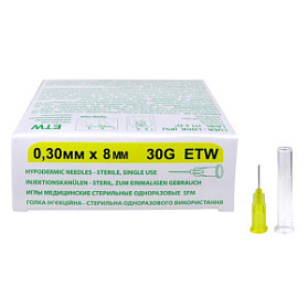 Иглы медицинские стерильные одноразовые SFM 0,30мм х 8 мм 30G ETW №50