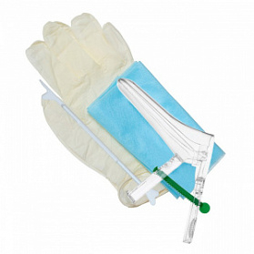 Набор инструментов и принадлежностей №1 для гинекологических обследований (зеркало №3 с центральным винтом, перчатки, салфетка, зонд урогенитальный тип Е "Шпатель Эйра")