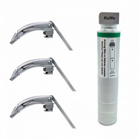 Ларингоскоп с набором клинков MEGALIGHT (№ 2,3,4), увеличенное световое пятно, для проведения затрудненной интубации, на батарейках, LED лампа, интегрированный световод