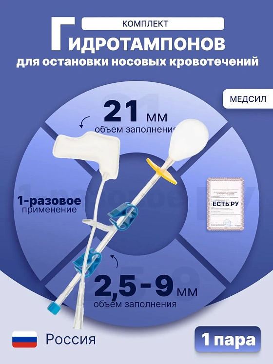 Комплект гидротампонов для остановки носовых спонтанных кровотечений, стерильно, Медсил