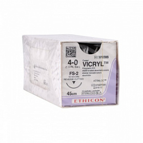 Шовный материал ВИКРИЛ 4/0 45 см. фиолетовый Обр.-реж. 19 мм. 3/8 Ethicon