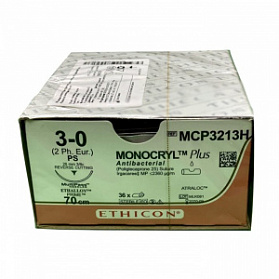 Шовный материал МОНОКРИЛ ПЛЮС 3/0, 70 см, неокрашенный Прайм обр.-реж. 26 мм, 3/8 Ethicon