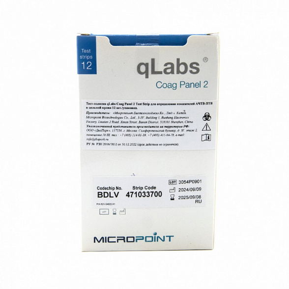 Тест-полоска qLabs® Coag Panel 2 Test Strip 12 шт/упаковка