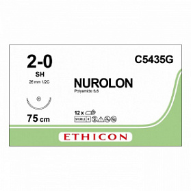Шовный материал НУРОЛОН 2/0. 8 х 75 см. черный Кол. 26 мм. 1/2 Ethicon