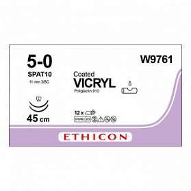 Шовный материал ВИКРИЛ 5/0. 45 см. не окрашен Шпат. 11 мм х 2. 3/8 Ethicon