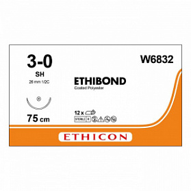 Шовный материал ЭТИБОНД Эксел 3/0. 75 см. зеленый Кол. 26 мм. 1/2 Ethicon