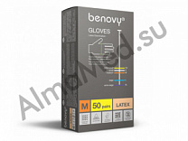 BENOVY Latex Powdered, перчатки латексные, гладкие, опудренные, БЕЛЫЕ,  XS, S, M, L, XL, 50 пар в упаковке (L)
