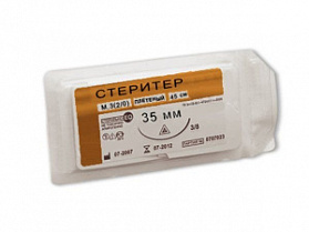 Шовный материал Стеритер М 3,5 (0), игла обратно-режущая, 35 мм, 1/2, Россия (75 см)