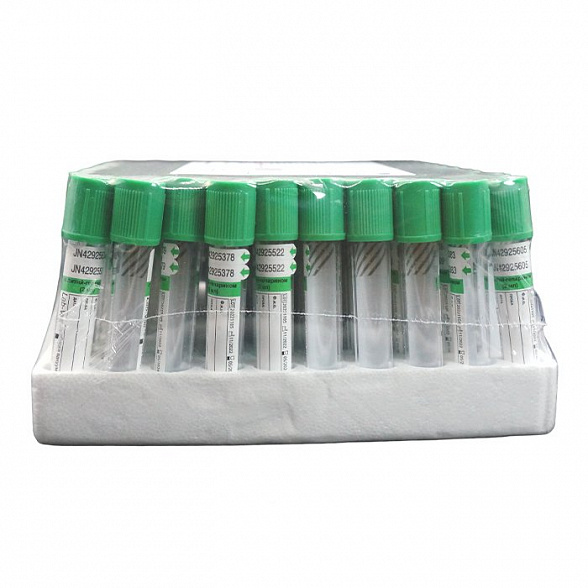 Вакуумные пробирки Lab-Vac c литий-гепарином, зеленые, 2 мл, 13х75 мм (уп. 100шт) 160021375