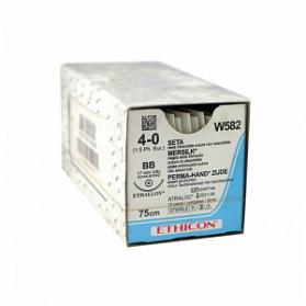 Шовный материал ШЕЛК 4/0. 75 см. черный Кол. 17 мм. 3/8 Ethicon