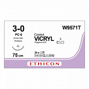 Шовный материал ВИКРИЛ 3/0. 75 cм. неокрашенный Прайм реж. 19 мм. 3/8 Ethicon