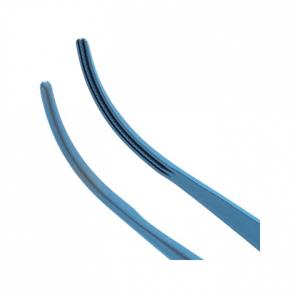 Пинцет микрохирургический атравматичный, плавно изогнутый, с противовесом, общая длина 180 мм