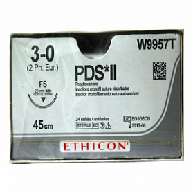 Шовный материал ПДС II 3/0. 45 см. н/окр. Обр.-реж. 26 мм. 3/8 Ethicon