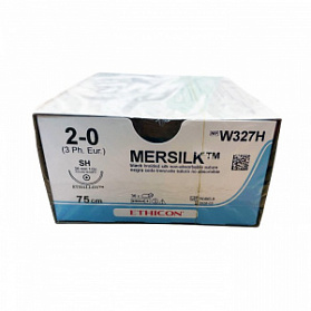 Шовный материал ШЕЛК 2/0. 75 см. черный Кол. 26 м м. 1/2 Ethicon