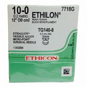 Шовный материал Полиамид / мононайлон 10/0, 30 см, черный Шпат. МП Ethicon