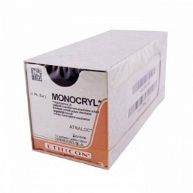 Дубль_ Шовный материал МОНОКРИЛ 5/0, 45 см, неокрашенный Прайм обр.-реж. 16 мм, 3/8 (PS-3 PRIME) Ethicon, 12 шт. в коробке