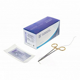 OLD_Иглы атравматические с нитями хирургическими рассасывающимися стерильные ПОЛИГЛИКОЛИД MР 0,5 (USP 7-0), 75см, плетеный фиолетовый рассасывающийся с покрытием 4С-0,35x13-(7-0)-PGA-(2-75), 20 шт/уп