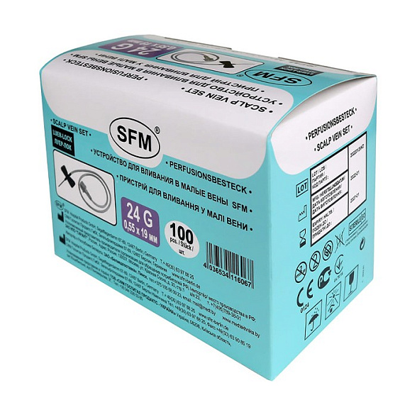 Устройство для вливания в малые вены - игла-бабочка LUER LOCK 24G (0,55х19мм) SFM