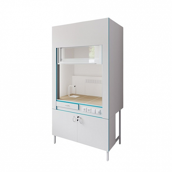 Вытяжной шкаф с сантехникой и столешницей из керамогранитной плитки Теолаб ШВ-1200 КГ-С-Комфорт