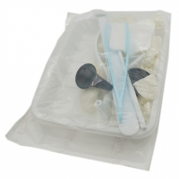 Набор оториноларингологический "ЕВАЛОР" тип-1 (зеркало носовое тип 2 № 30, зеркало гортанное, шпатель для языка двухсторонний, воронка ушная №1, № 3, пинцет ушной штыкообразный, перчатки, салфетка 50х50 -3 шт, лоток) ,10 компл