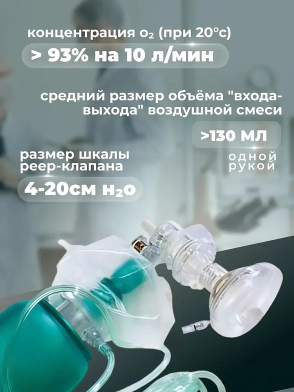 Аппарат ручной дыхательный BagEasyTM(тип Амбу) с PEEP-клапаном неонатальный в комплекте с наркозной маской, кислородным шлангом и мешком резервным, Westmed