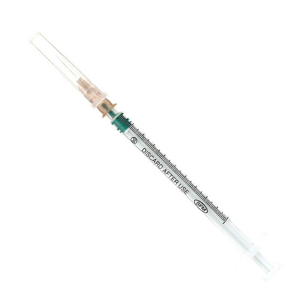 Шприц - 1мл. (3-х) SFM, одноразовый стерилизованный с надетой иглой 0,45 x 12 - 26G, упаковка №20 (БЕЗ ЛАТЕКСА) ( блистер), 20 шт