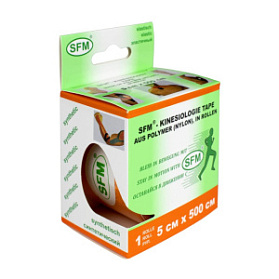 Лента кинезиологическая SFM-Plaster, на полимерной основе (нейлон), 5см Х 500см, оранжевого цвета, в диспенсере