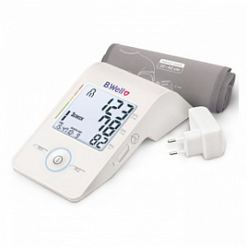 Тонометр автомат. MED-55+адаптер, 3check, дисплей-светофор, питание от MicroUSB, Intellect Active, индикатор аритмии, память 2x60, дата и время, цветная шкала давления, конусная манжета M-L (22-42 см)