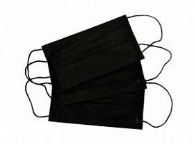 Маска медицинская 3-х слойная на резинке, цвет черный (50 шт/уп) (Арт. 132743)