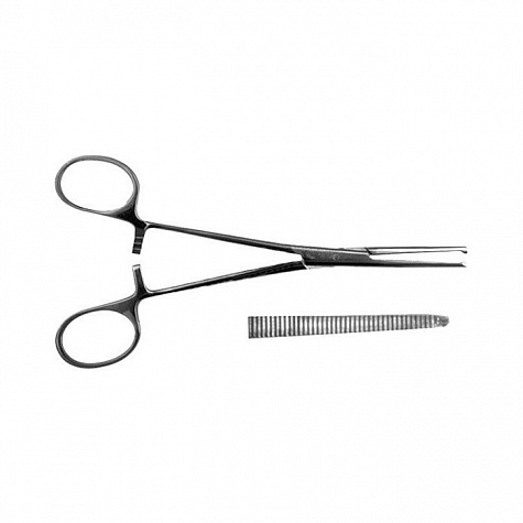 Зажим кровоостанавливающий 1х2 зубый, зубчатый, прямой, № 2, 160 мм Кохера