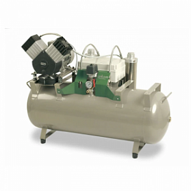 EKOM DK50 2V/110S/M - безмасляный компрессор для двух стоматологических установок с кожухом, с осушителем, с ресивером 110 л