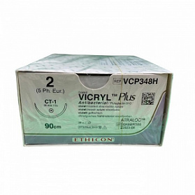 Шовный материал ВИКРИЛ ПЛЮС 2 90 см. фиолетовый Кол. массивная 36 мм. 1/2 Ethicon
