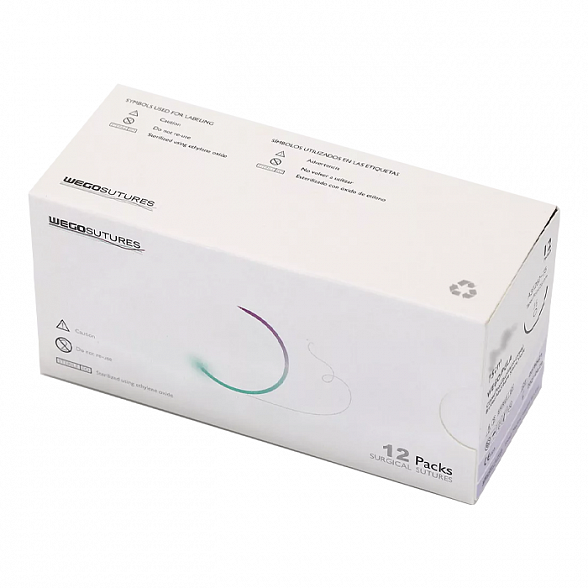 Шовный материал WEGO Polyester 3-0 (2) 75 см игла колющая 4/8 30 мм, зеленый 12 шт/уп