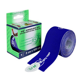 Лента кинезиологическая SFM-Plaster, на полимерной основе (нейлон), 5см Х 500см, синего цвета, в диспенсере