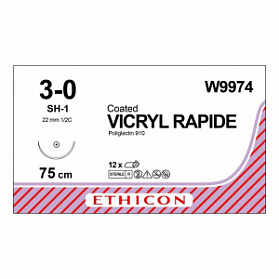 Шовный материал ВИКРИЛ РАПИД 3/0. 75 см не окрашен Кол. 22 мм. 1/2 Ethicon