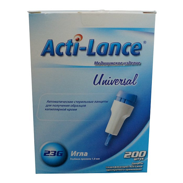 Ланцеты Acti-lance Universal для капиллярного забора крови, 200 шт./упак, глубина прокола 1,8 мм, синие
