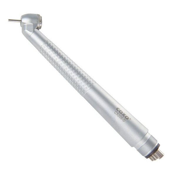 CX208-D - турбинный наконечник со стандартной головкой, наклоном 45 градусов, стальными подшипниками, кнопочным зажимом, для 4-х канального соединения, Coxo