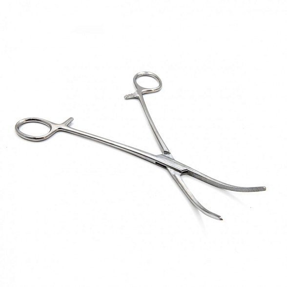 Зажим кровоостанавливающий, зубчатый, изогнутый №2, 205 мм. Surgiwell