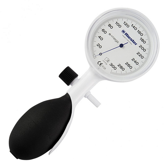 Механический тонометр e-mega (1 шланг, со встроенным стетоскопом, манжета на липучке стандартная (обхват 24-32 см.), латексная), Riester