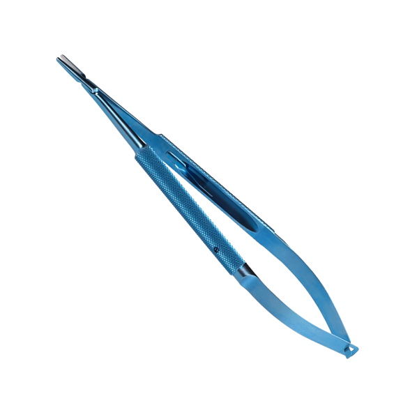 Иглодержатель микрохирургический, прямая рабочая часть, толщина ручки 8 мм, ширина рабочей части 0,8 мм, общая длина 160 мм, замок - L, титан