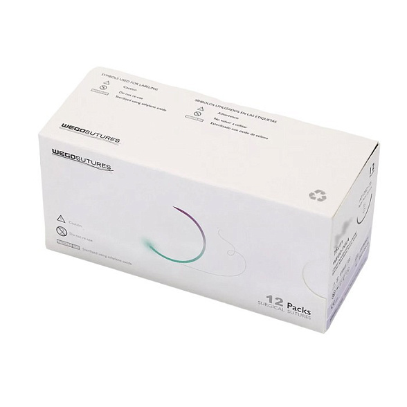 Шовный материал WEGO Polypropylene 3-0 (2) 75 см игла колющая 4/8 25 мм, синий 12 шт/уп