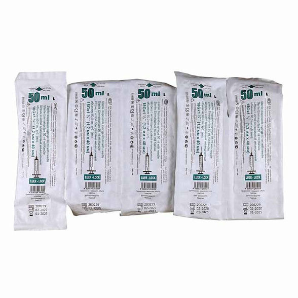 Шприц 50 мл (3-х) SFM, одноразовый стерильный с иглой 18G (LUER LOCK) (блистер), 25 шт/уп