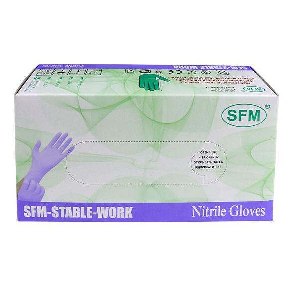 Перчатки смотровые, одноразовые, нестерильные, НИТРИЛОВЫЕ SFM неопудренные, текстурированные, № 50 пар /ФИОЛЕТОВО-ГОЛУБОЙ размер M