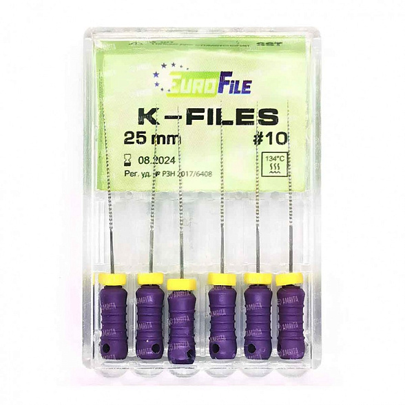 K-Files, 25мм, №10, дрильборы ручные, сталь, 6 шт. Eurofile