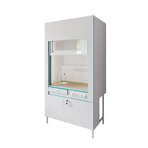 Вытяжной шкаф с сантехникой и столешницей из керамогранитной плитки Теолаб ШВ-1200 КГ-С-Комфорт