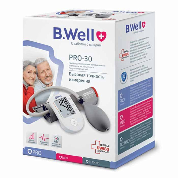 Тонометр полуавтомат. PRO-30, конусная манжета M (22-32см), (индикатор аритмии, шкала давления, большой экран)
