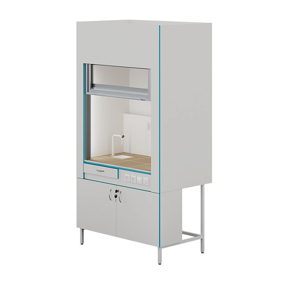 Вытяжной шкаф с сантехникой и столешницей из керамогранитной плитки Теолаб ШВ-1200 КГ-С-Комфорт