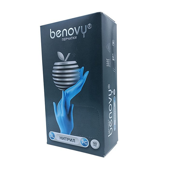 ! Перчатки нитриловые BENOVY Nitrile РС, голубые, размер XL, текстурированные на пальцах, 50 пар в упаковке