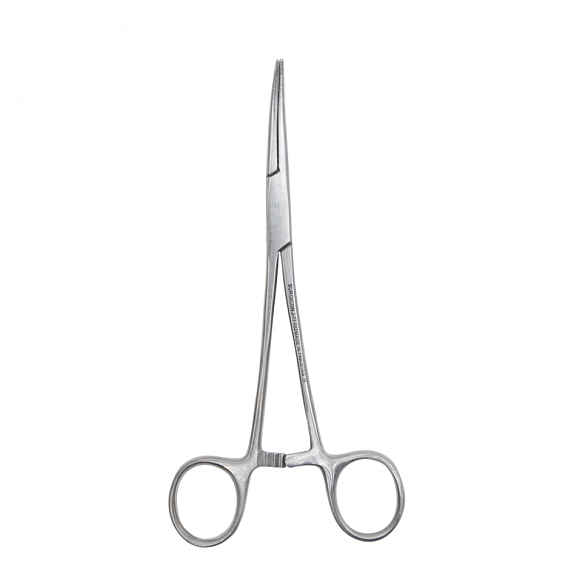 Зажим кровоостанавливающий зубчатый изогнутый N 1 158мм Surgicon