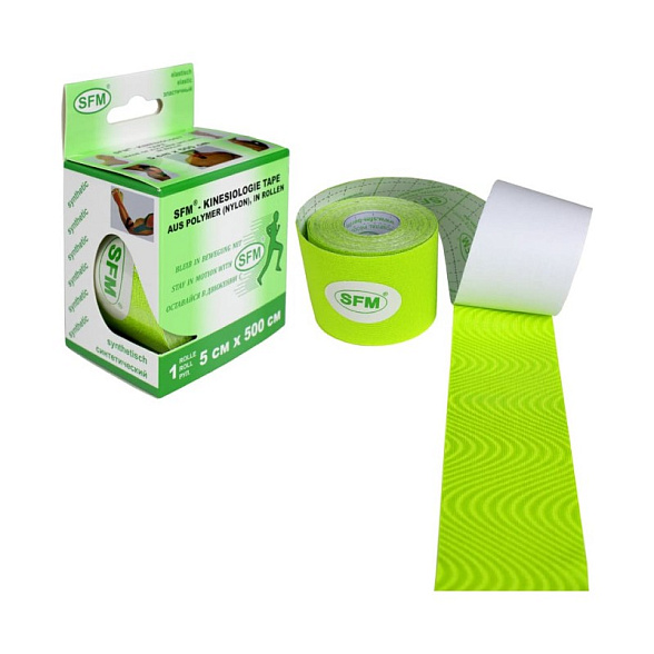 Лента кинезиологическая SFM-Plaster, на полимерной основе (нейлон), 5см Х 500см, зелёного цвета, в диспенсере